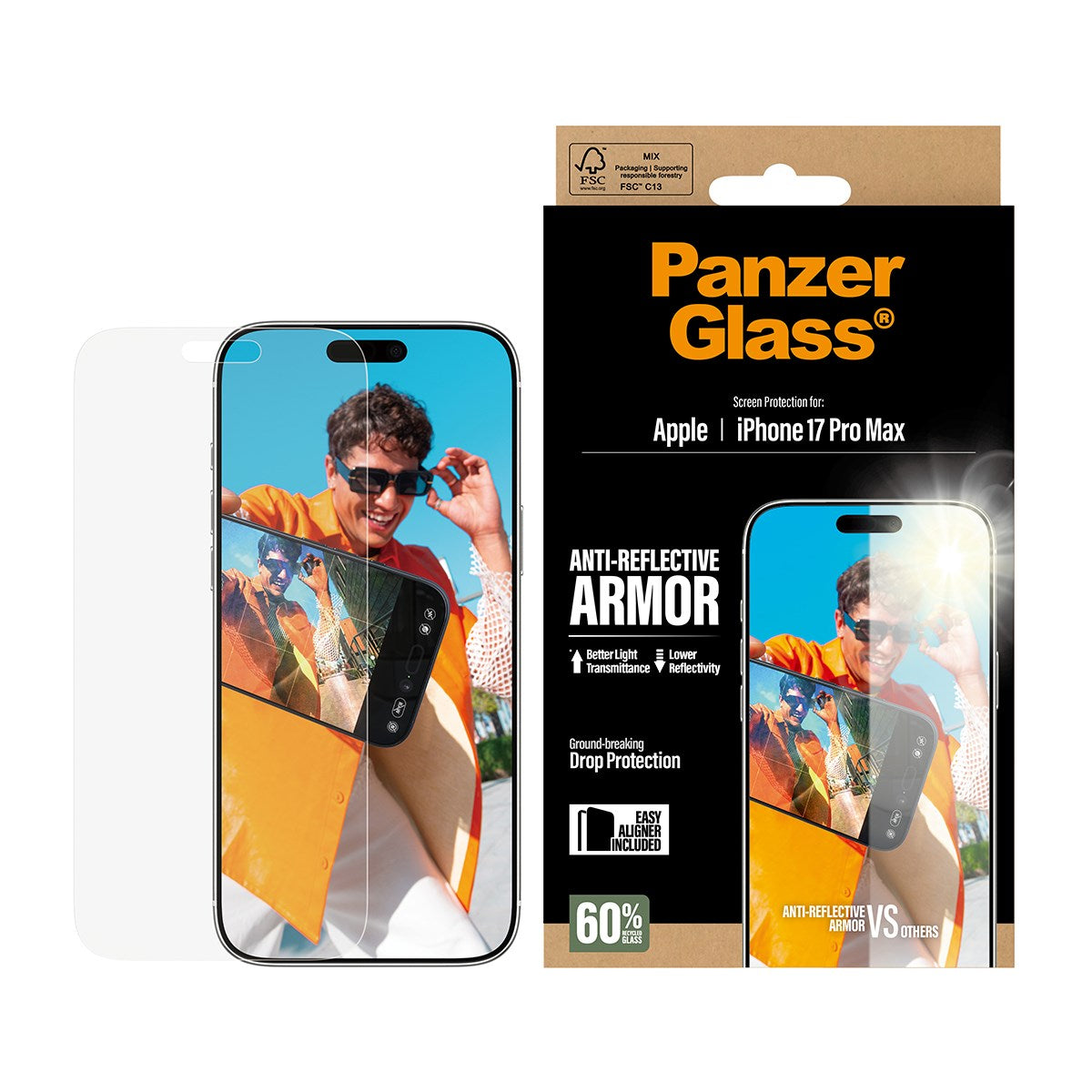 PanzerGlass® Anti-Reflective Armor Skærmbeskyttelse iPhone 17 Pro Max m. EasyAligner